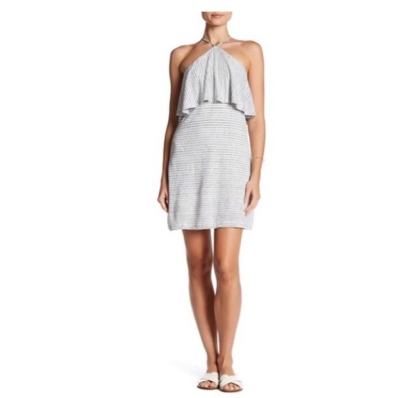 𝅺SPLENDID Linen Mini Stripe Halter Dress - Picture 1 of 7
